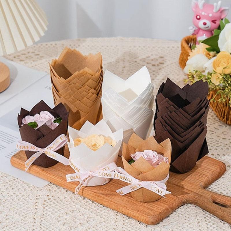 50Pcs Tulip Muffin Liners Greaseproof Cupcake Baking Cups Elegant Cake Wrappers for Weddings Baby Showers Parties Celebrations