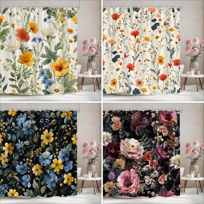 Vintage Blumiger Duschvorhang Bunte Blume Aquarellblume Künstler Zuhause Polyesterstoff Duschvorhänge Badezimmer Dekor