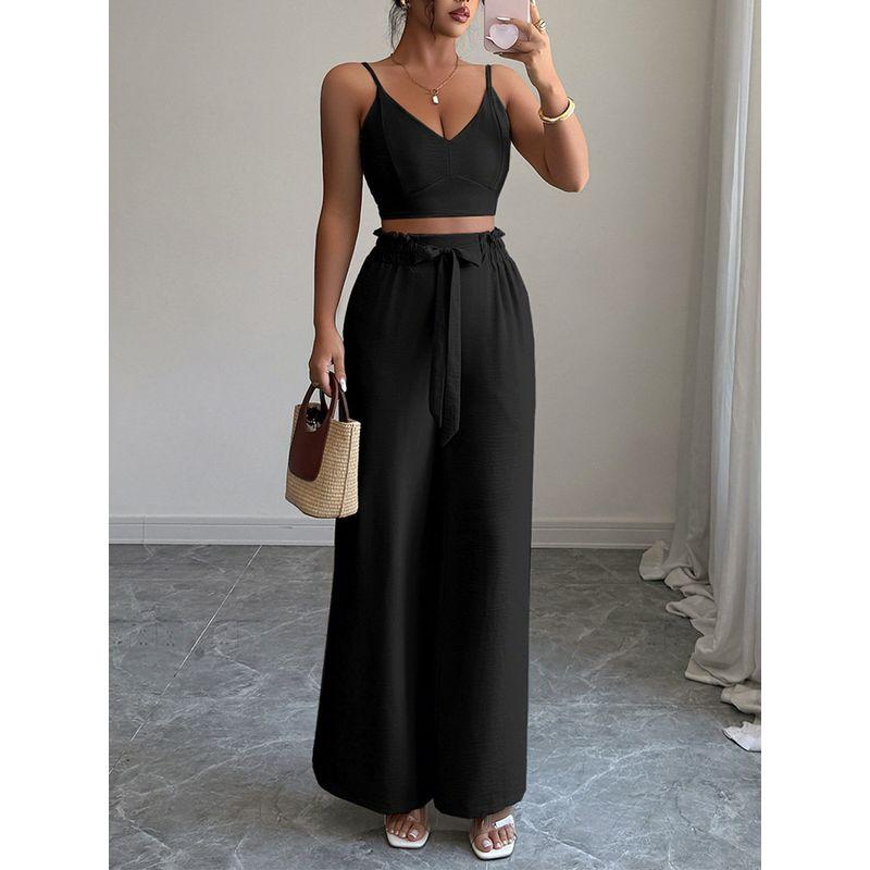 Deep V-neck Camisole Casual Pants Set Deep V-neck Strap Casual Pants Suit