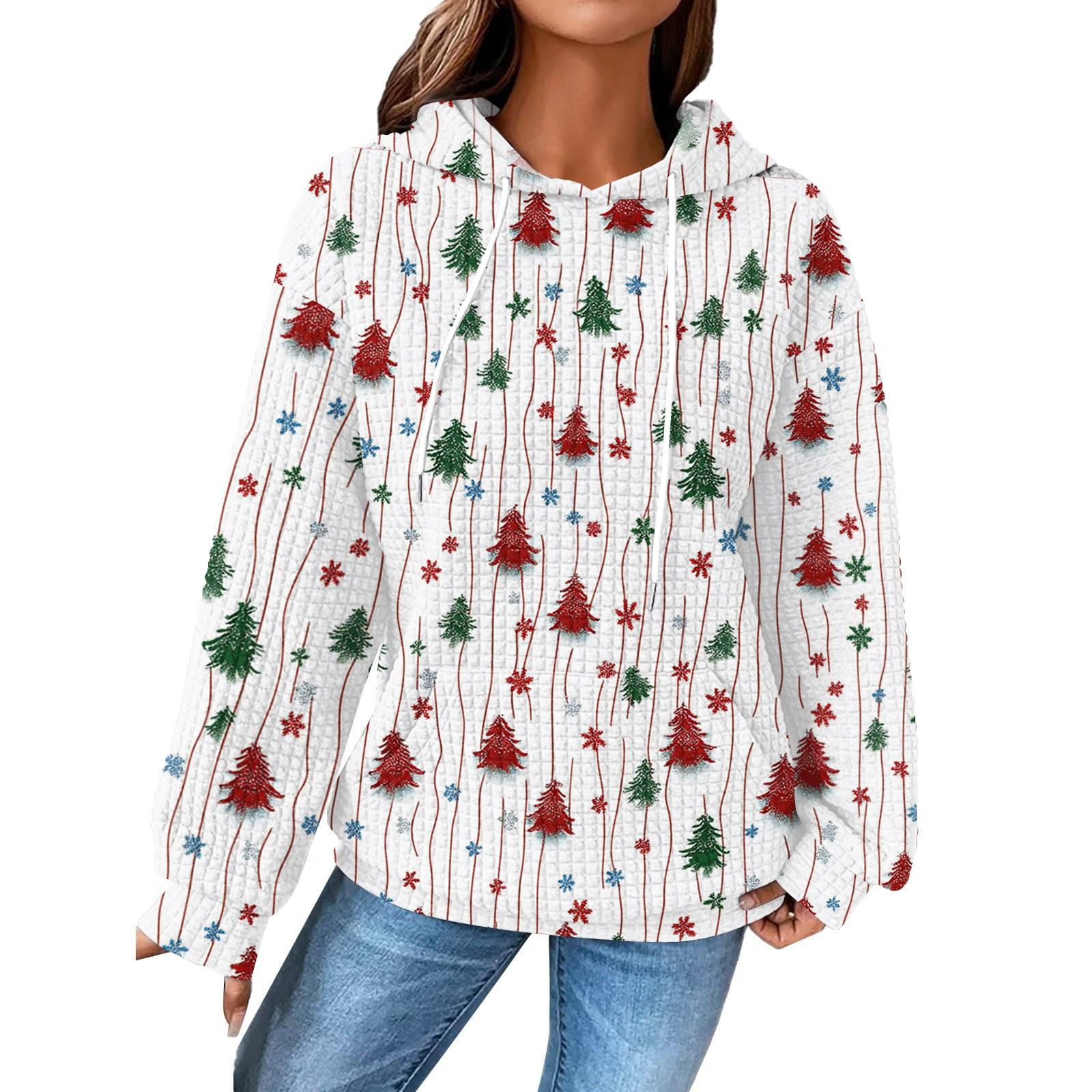 

Женский модный свободный пуловер с капюшоном, длинными рукавами, клетчатый свитшот с кулиской, со спущенным плечом, карманом, рождественским принтом XL арбуз красный