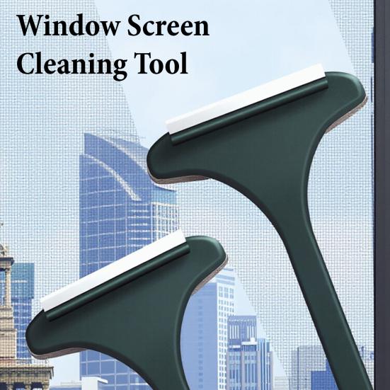 2Pcs Screen Cleaning Brush with Extended Handle 2-in-1 Brush Scraper Design Outdoor Window Screen Cleaner