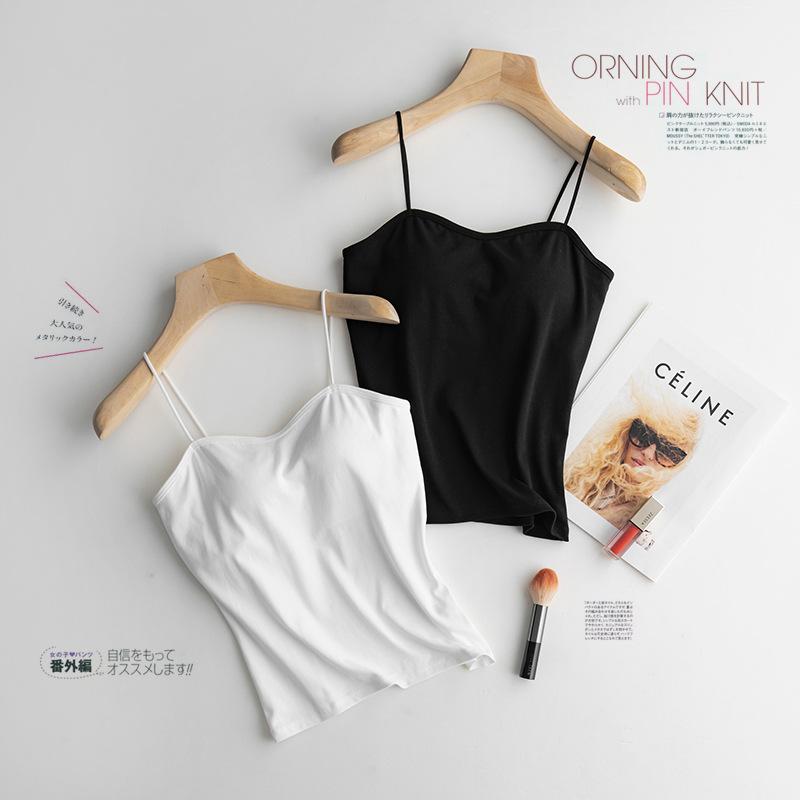 Women Cotton Camisole Tank Top Built-in Padded Bra Spaghetti Strap Basic Undergarment S-XL
