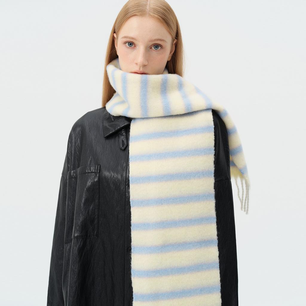 Wool Blended Colorful Striped Scarf for Women Winter Thickened Atmospheric Tassel Scarf