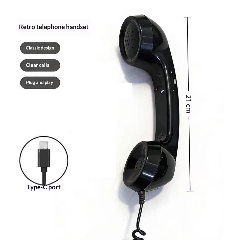Type C Vintage Phone Handset Receiver Mic Speaker Clear Sound for Online Course Home Office Mobile Calls