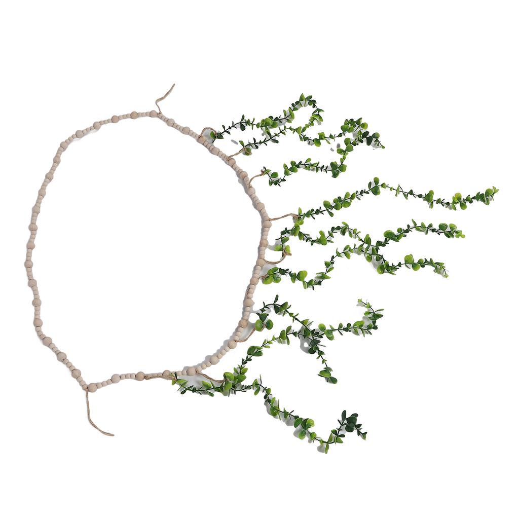 Hanging Photo Display Holder Wall Decor Wooden Bead Garland Realistic Eucalyptus Leaf Photo Display 