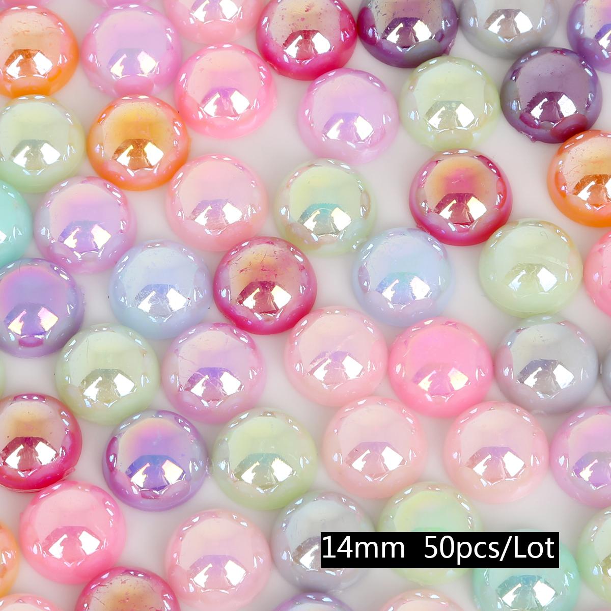 

50-1000 шт. Штучні перли з плоскою спинкою, напівкруглі перлини, вироби з бісеру з АБС-пластику, альбом для записок, прикраса своїми руками для виготовлення ювелірних виробів 14mm 50pcs різнокольоровий