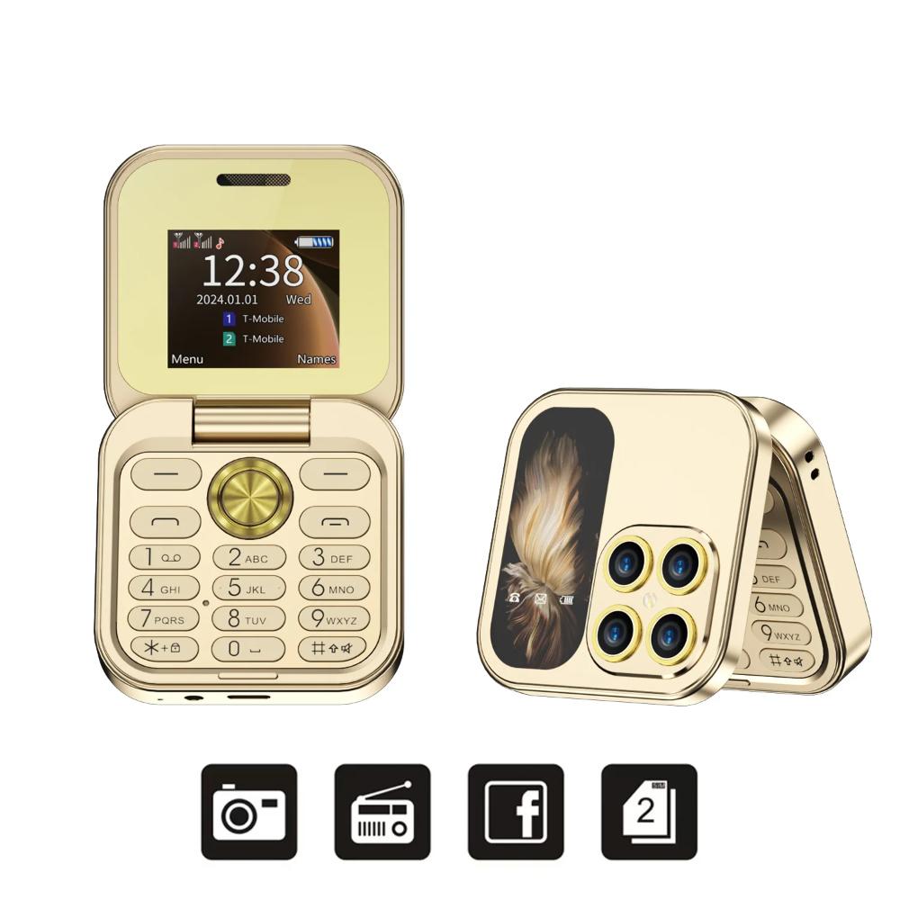 

Раскладной мобильный телефон 2 SIM-карты в режиме ожидания Magic Voice FM-радио фонарик черный список 1,77 маленький квадратный складной телефон Without TF card золотой