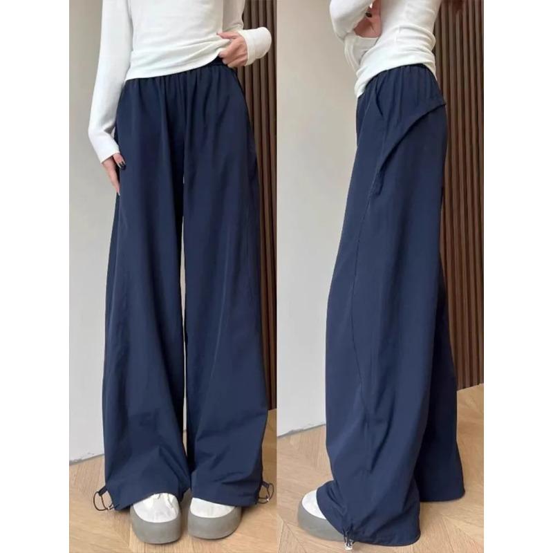 Women's High Waisted Wide Leg Pants Elastic Waist Drawstring Cuff Casual Trousers
