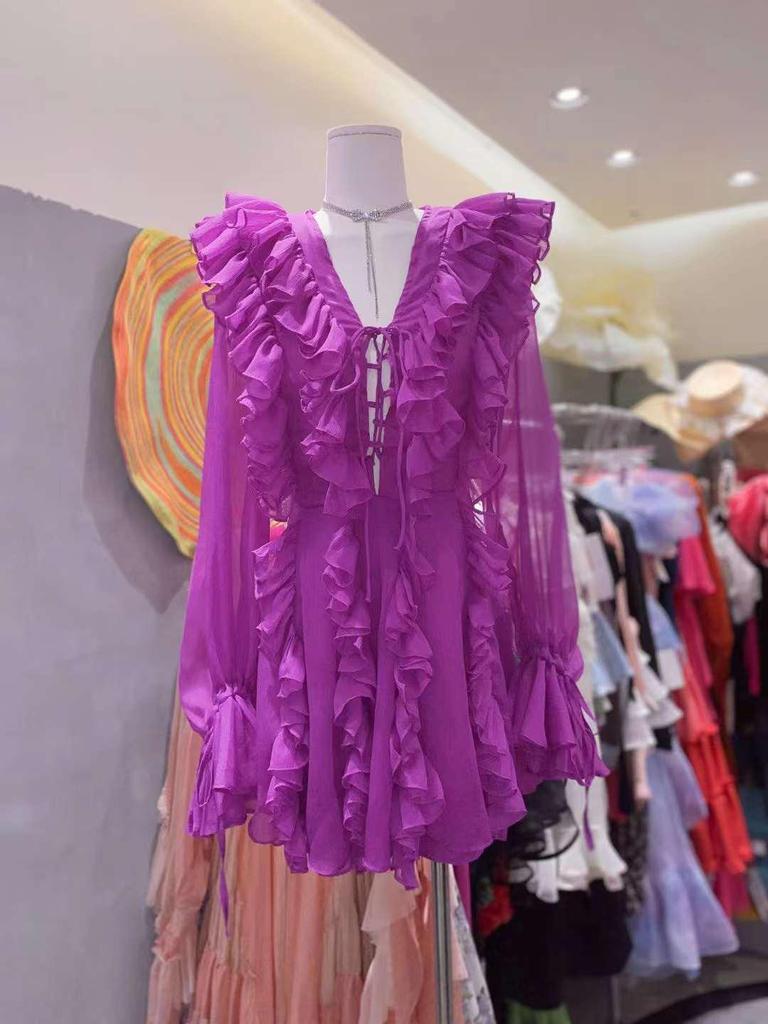 Shisanhang 2024 Spring/Summer V-Neck Ruffled Waist Sweet Fairy Dress