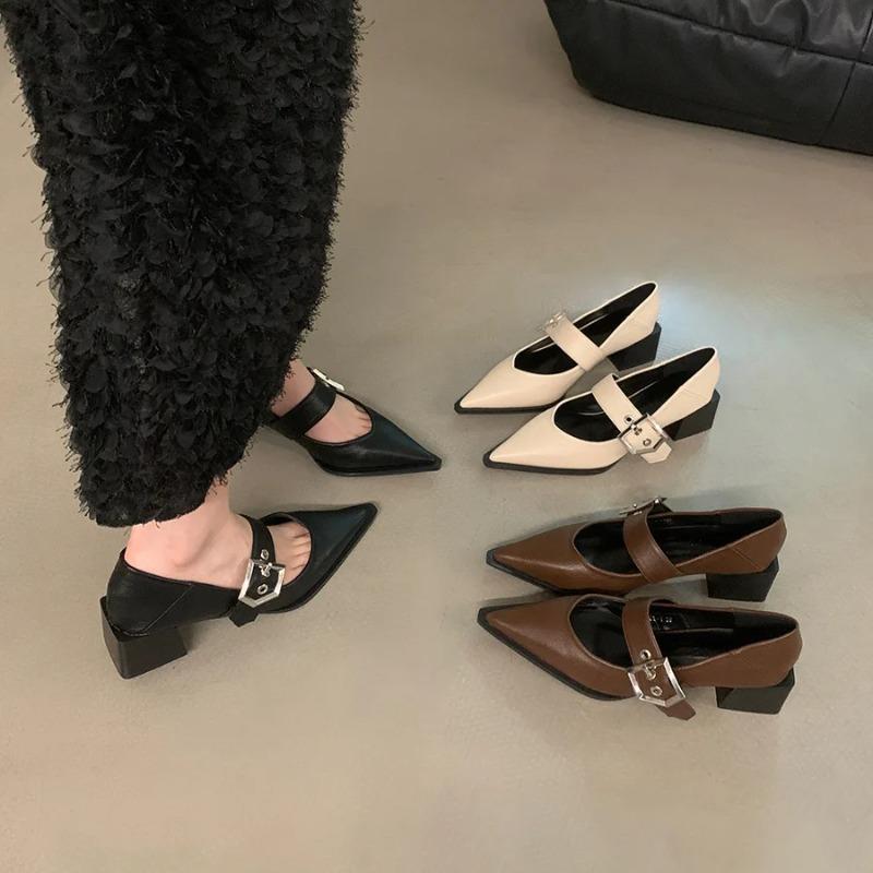 Fashion Hot Selling Retro Pointed Mary Jane Small Leather Shoes for Women 2025 Autumn and Winter  Korean Version of Chunky Heel Loafers