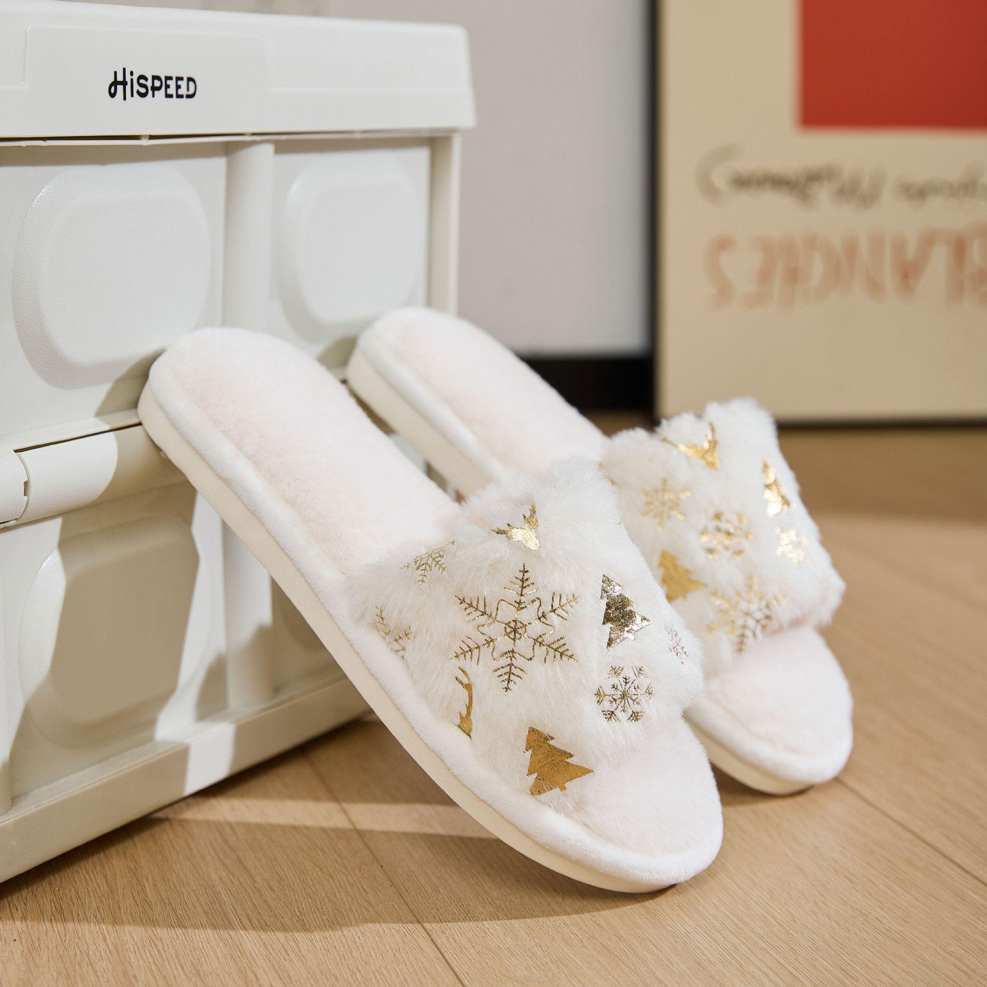 

Мода 2025 Новые Рождественские Меховые Тапочки для Женщин Большого Размера 44 Мягкие Плюшевые С Открытым Носком Белого Цвета Вечерняя Обувь Девушка Домашние Тапочки для Пола 40-41 белый