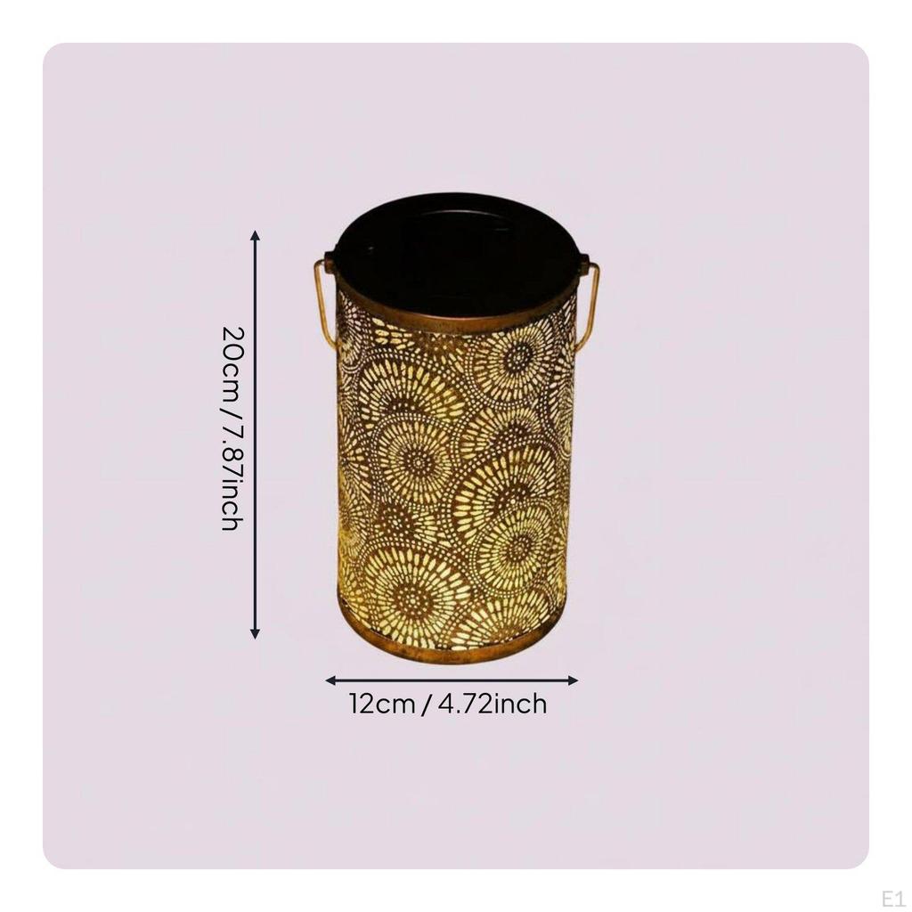 Solar Projection Lamp Wrought Iron Floral Pattern Light Portable Handle LED Shadow Casting Lantern