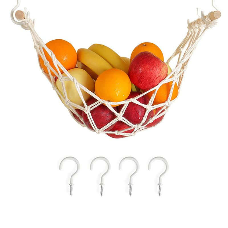 Kitchen Under Cabinet Net Storage Bag Handmade Weaving Vegetable and Fruit Hanging Basket Hanging Bed