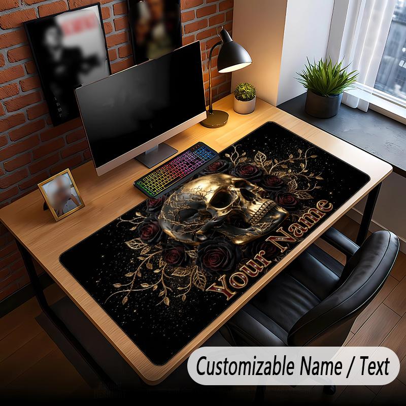Skull Gothic Theme Custom Mouse Pad Personalized With Name Text Customized Desk Mat For Office Home Decor