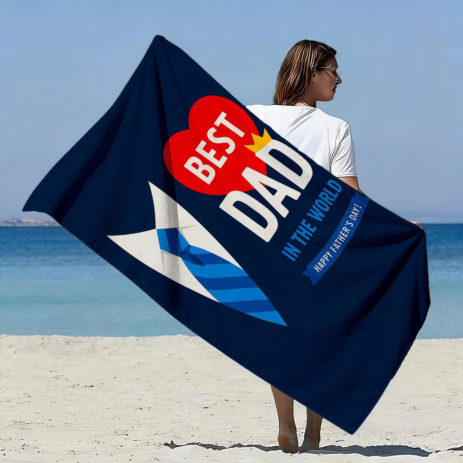 Lang Pattong White Theme Of Father's Day Design Polyester Microfiber Beach Towel Is Highly Absorbent, Suitable For Swimming And Beach Outings