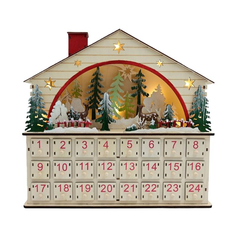 

User Friendly Wooden Christmas Advent Calendar With LED Lights Battery Power Festival Countdowns Display 1