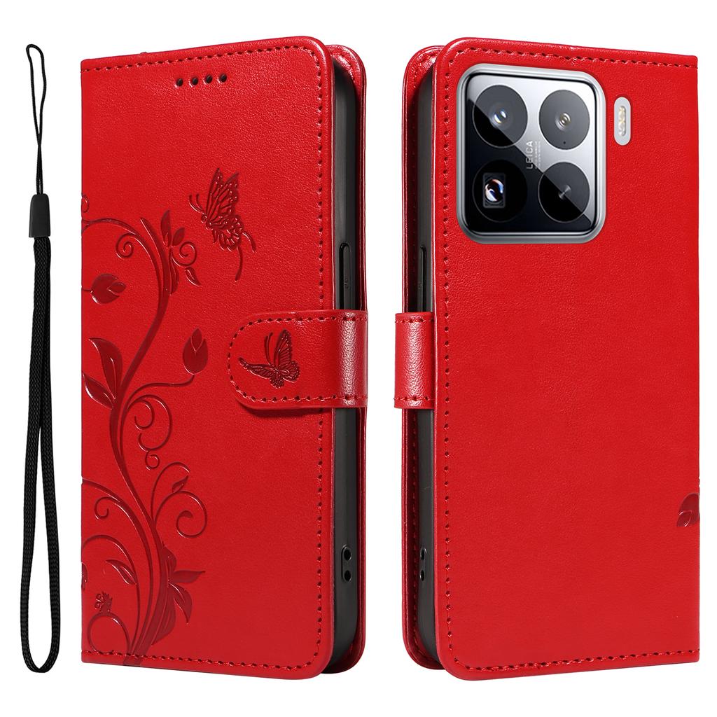 For Xiaomi 15 Pro PU Leather Cases Flower Pattern Wallet Stand Phone Cover with Strap