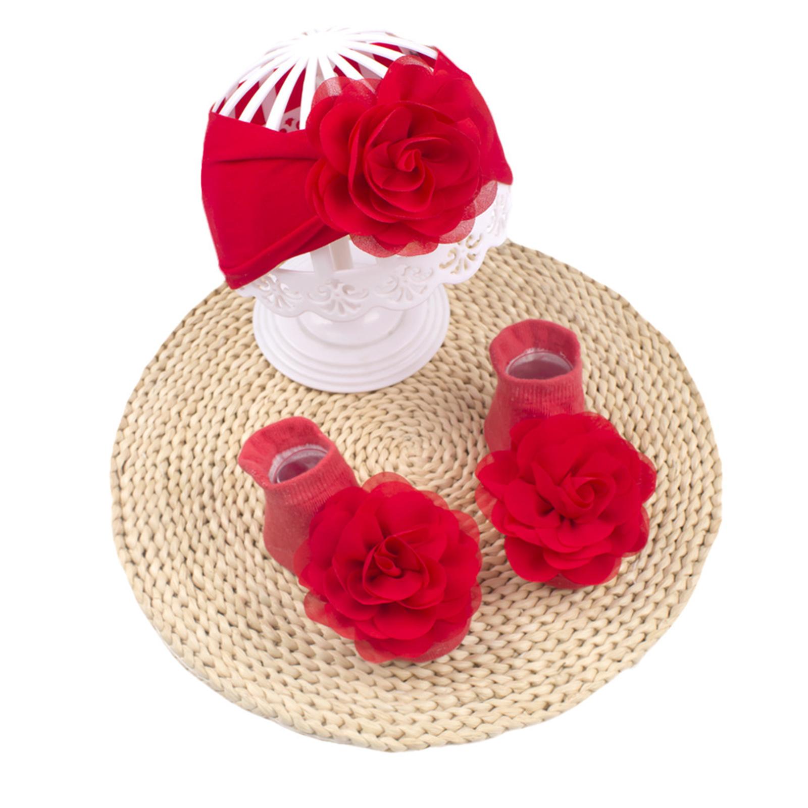 Baby Colored Floral Decorative Headband+floor Adhesive Sock Set, Suitable For 0-2 Years Old One Size красный
