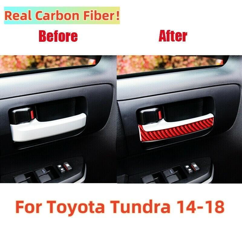 Cover For 14-18 Handle 2X Toyota Car Real Tundra Interior Fiber Door Trim Carbon