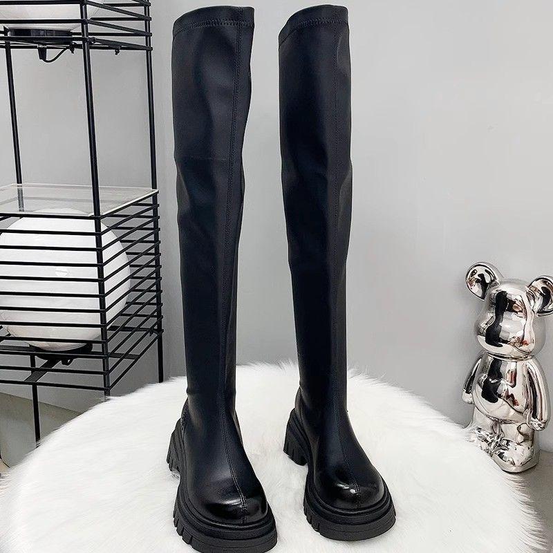 Women's Over-the-Knee High-Tube Autumn/Winter Knight Boots - Slim, Height-Increasing, Elastic, Plus Velvet with Zipper.