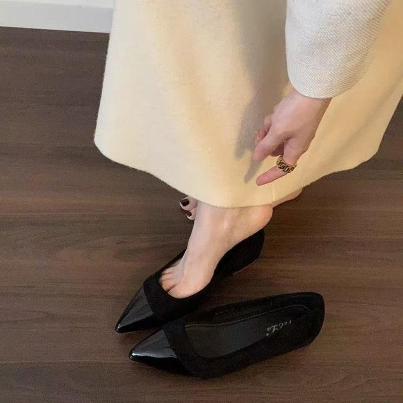 Pointed Head Gentle Wind Splicing Thin Heel Single Shoes Shallow Temperament Commuting High Heels Spring and Autumn New Models