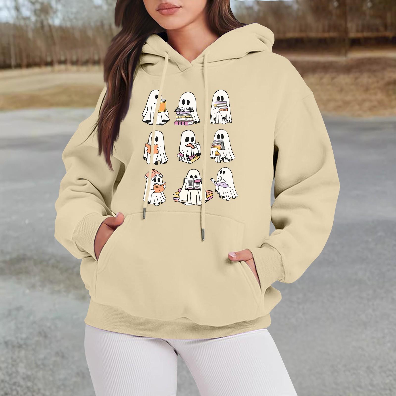 

Женские свитшоты оверсайз, флисовые толстовки с длинным рукавом, осенние наряды с карманом L бежевый