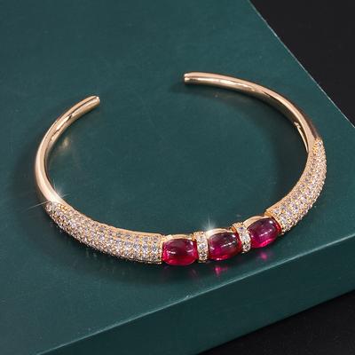 Schmuck Kupferboden Vergoldet Koreanisch Klassisch Imitation Roter Korund Schlichte Oberfläche Voll Diamantbesetzt Armband Stein 6 * 8
