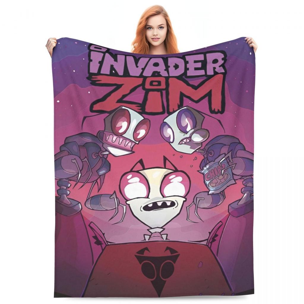 Invader-Zims Wolldecke Cartoon Dunkle Komödie Individuelle Überwurfdecke für Zuhause 200x150cm
