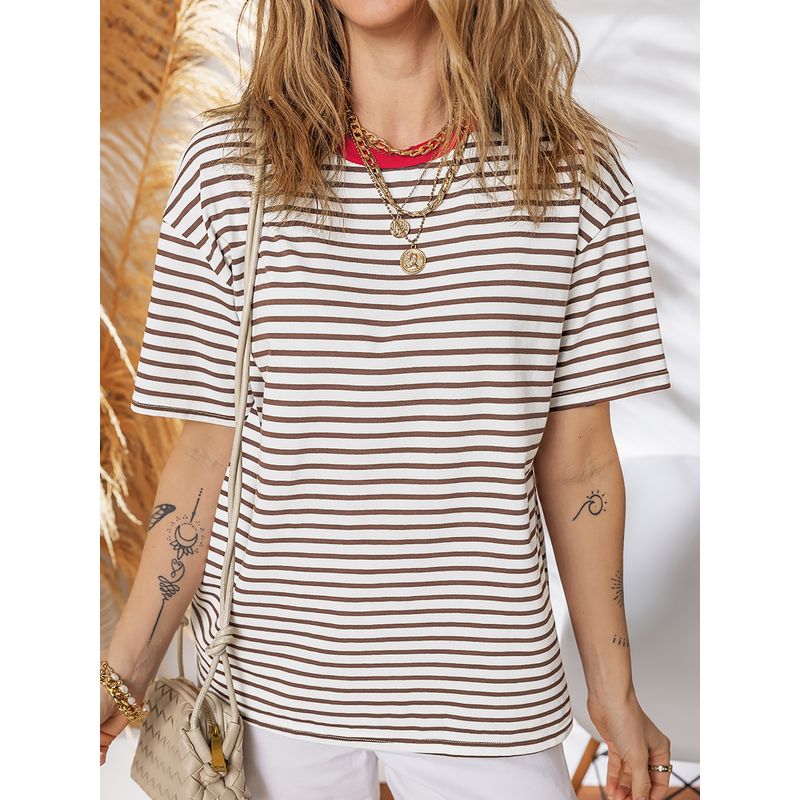 Acelitt Casual All-matching O-neck Pullover Women 2025 Summer New Stripe Print Short Sleeve T-shirt