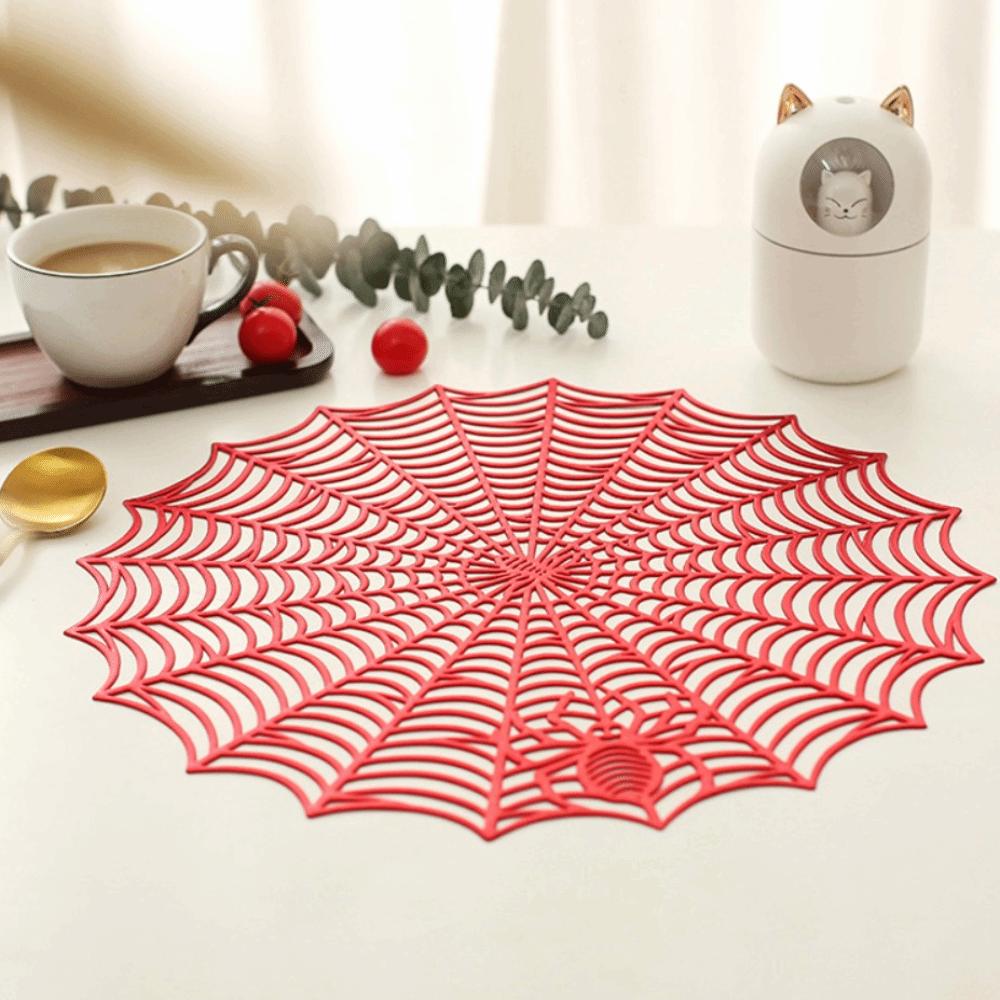 4PCS Non-slip Halloween Spider Web Placemat PVC Tableware Heat-Insulating Mat Cup Mat Dining Table