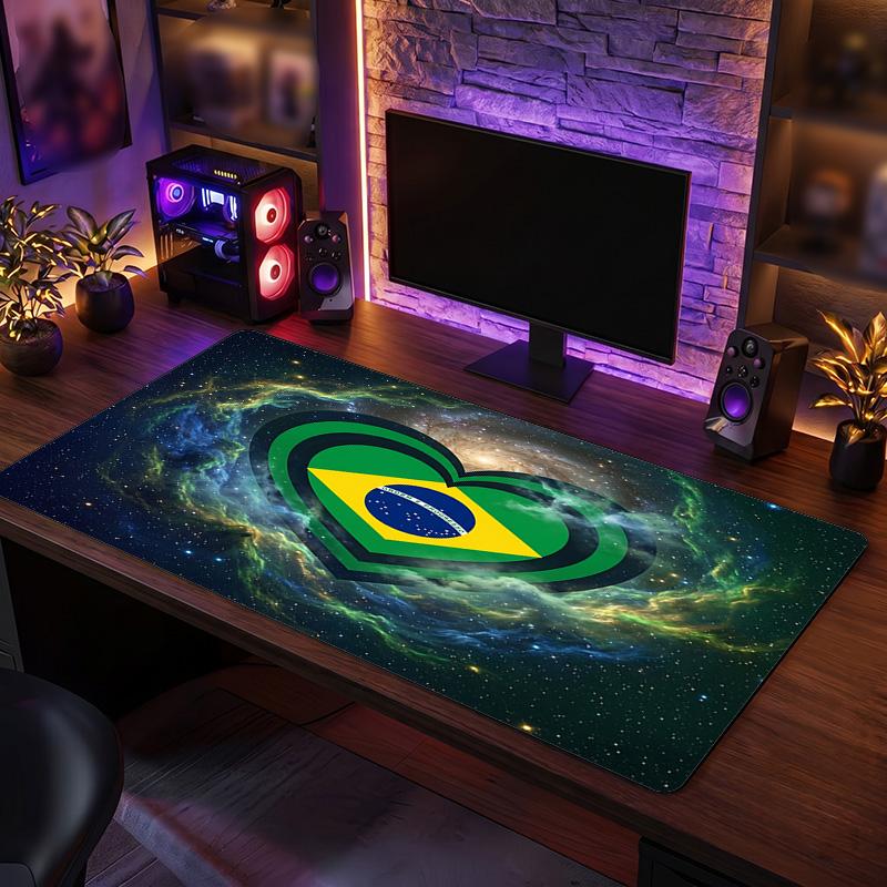 Brazil Football Crest Mouse Pad, Extended Non Slip Rubber Desk Mat for Gaming Office Laptop Fan Gift