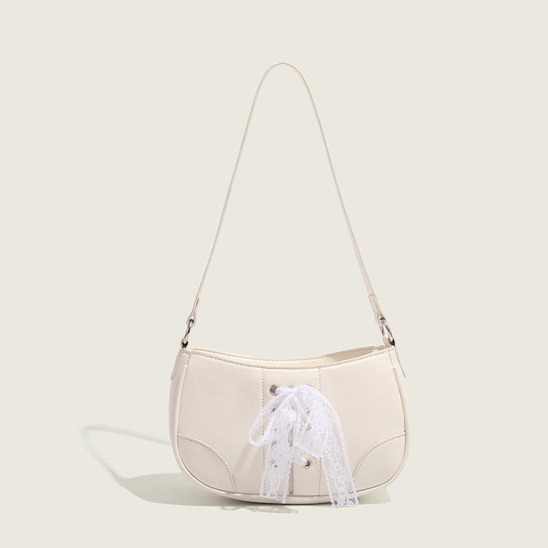 Ielgy Niche Lace Bow Handbag Simple High-End Texture Underarm Baguette Bag