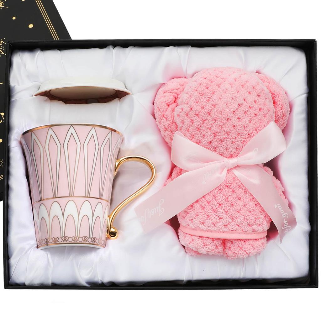 bankoo Mug and Bear Stylish Birthday Gift for Female Wedding Coffee Retirement Respect for the Aged Comes with A Pink Cup that Makes a Great Receiver