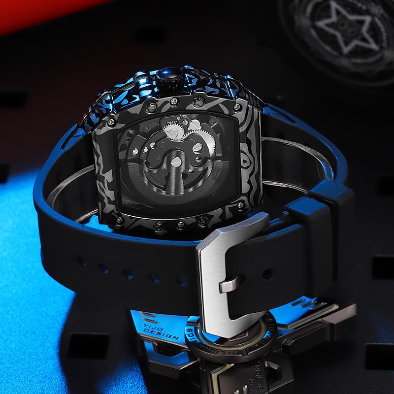 Original Design Top Brand Automatic Mechanical Watch for Men Luminous Tourbillon Watches 30M Waterproof Rubber Strap Reloj
