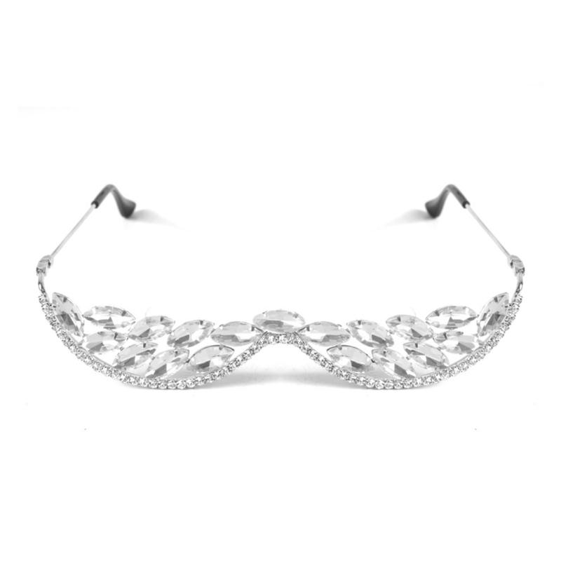 Half Frame Rhinestones Glasses Face Jewelry Crystal Eyeglasses Without Lens V Shape Rhinestones Sunglasses for Women Men