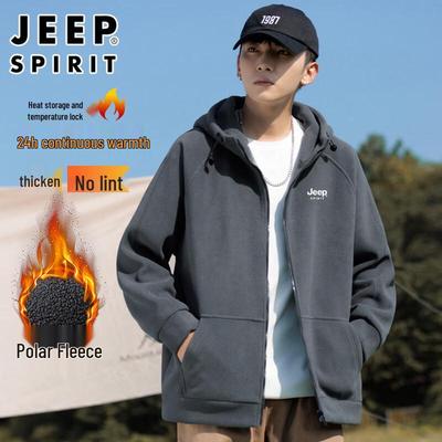 JEEP SPIRIT Men's Thickened Fleece Hooded Cardigan Jacket