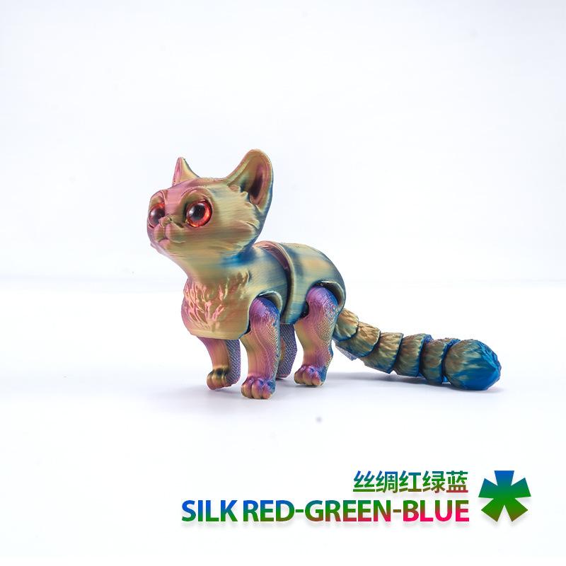 3D Printed Mini Cute Cat Figure Multi-joint Movable with Glittering Eyes for Room Decoration Accessories Kids Gift
