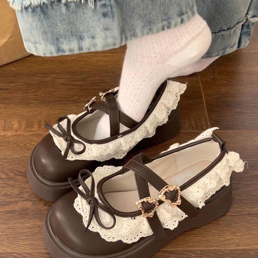 Brown Retro Lolita Princess Shoes 2025 Spring and Autumn New with Skirt Platform Single Shoes Bow Leather Shoes