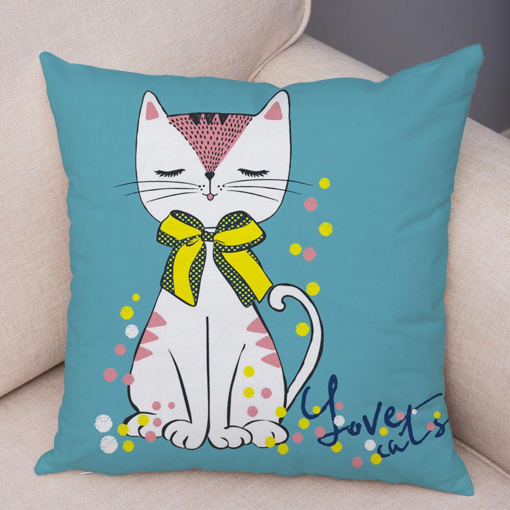45x45cm Cute Cartoon Animal Decoration Pillowcase Colorful Pet Cat Cushion Cover Sofa Car Office Seat Cushion Cover Home Decor