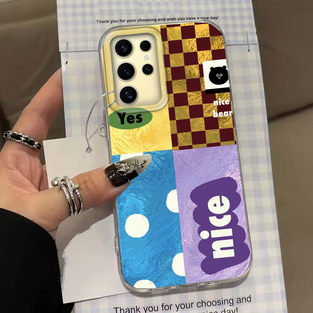 Color Block Match Plaid Women Girls Vortex Texture Phone Case for Samsung Galaxy S25 Edge S24 S23 S22 S21 FE Plus Ultra Cover