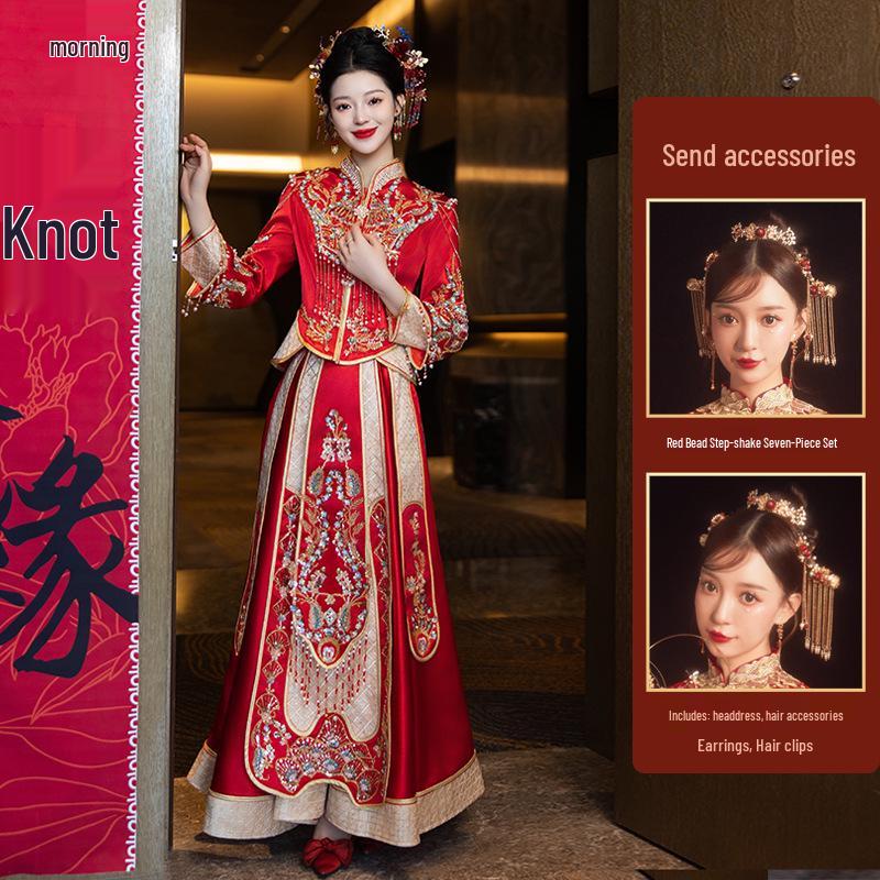 2026 Xiuhe Velvet Bride's Departure Dress - High-End Chinese Wedding & Toasting Attire for Couples