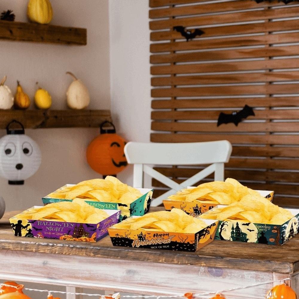 12pcs Pumpkin Cookie Tray Rectangular Disposable Baking Pans Halloween Party Tray  Festival
