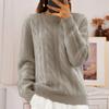 Women Sweater Round Neck Long Sleeve Twist Texture Knitting Tops Solid Color Loose Fit Retro Pullover Tops
