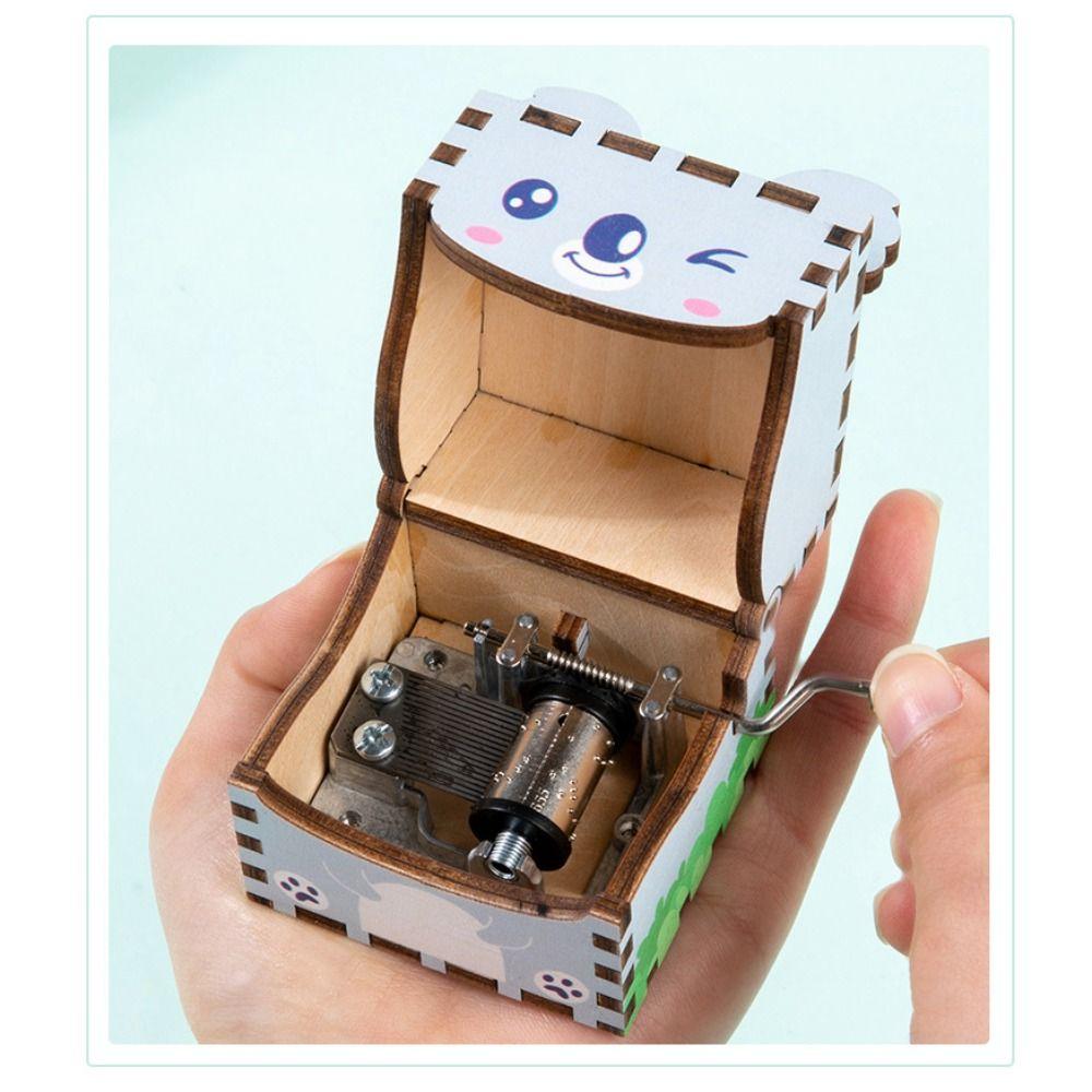 Color Print Hand Crank Musical Boxes Puzzle Structure Cartoon Animal Music Box  Children's Toys