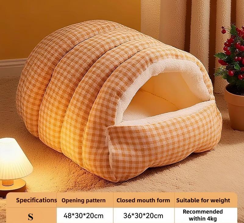 

4kg Winter Cat Dog House Closed Security Warm Plus Velvet Cold Cat Sleep Wrapped Pet Detachable Plaid Cover Small Pet Nest Cat помаранчевий