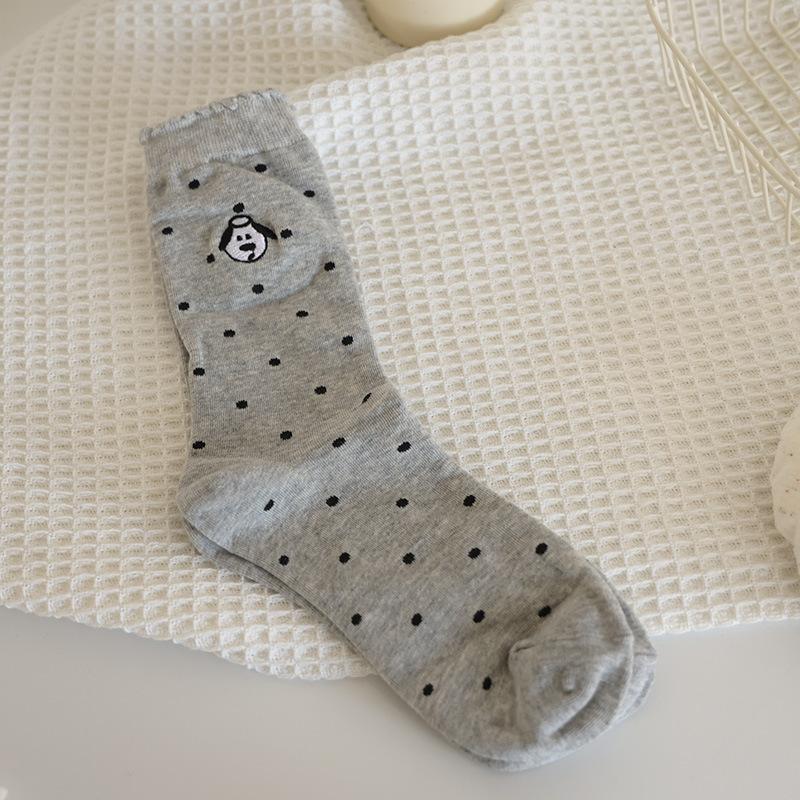 2024 Embroidery Puppy Polka Dot Socks Wind Stacking Socks Healing Embroidery Kitten Socks one size