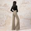 Autumn and winter new milk tea color high waist slightly pulled jeans women's thin elastic drape wide leg flared pants