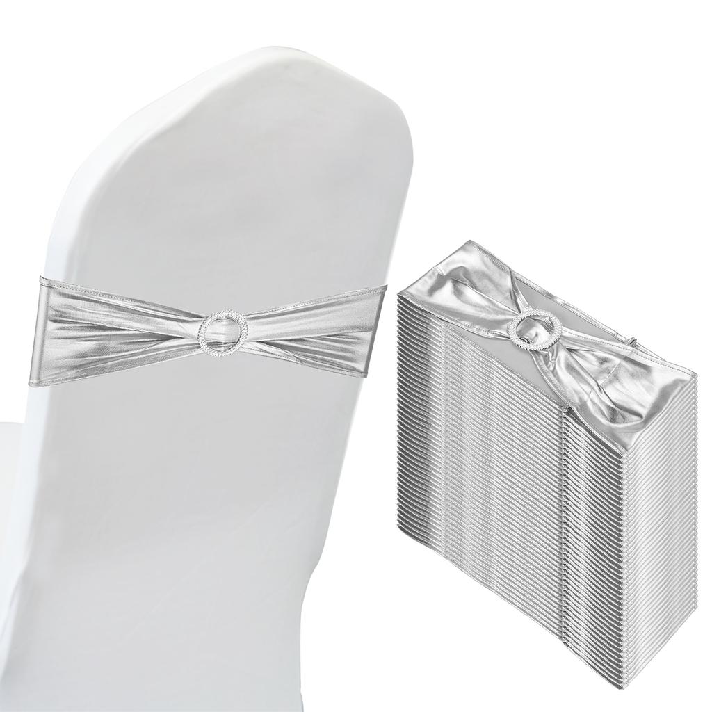 50pcs Stretch Chair Sashes Bows Elastic Chair Bands Sashes with Buckle Slider for Wedding Banquet Decorations 14"x5"