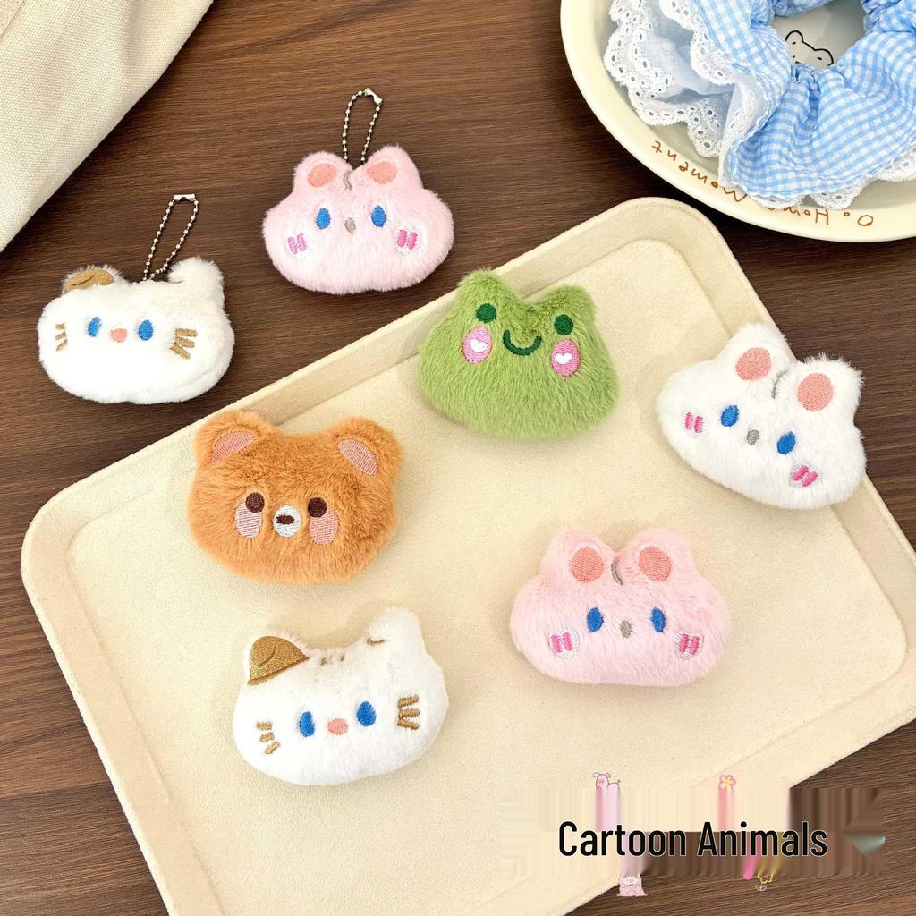 Cute Cartoon Plush Brooches: Frog, Panda, Cat Head Doll Pendants - Small Gift Accessories