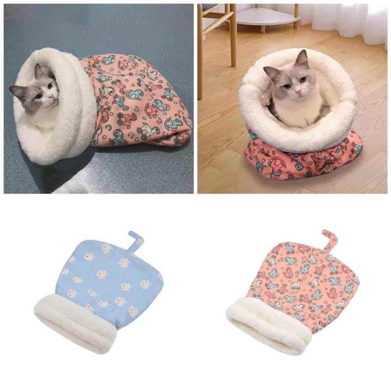 Pet Bed Warm Blanket Soft Handle Beautiful Cartoon Print Bag Sleep Pocket Bed Comfortable Nest